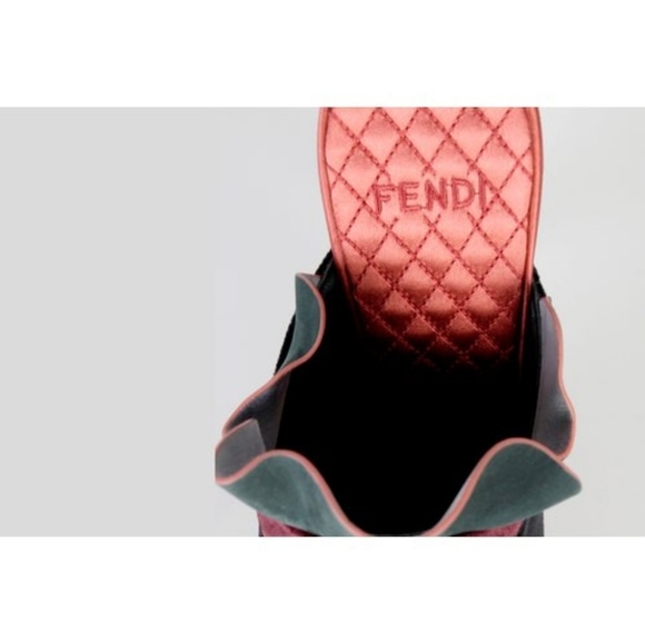 Fendi Black and Burgundy Suede Ruffle Mules - Picture 5 of 15